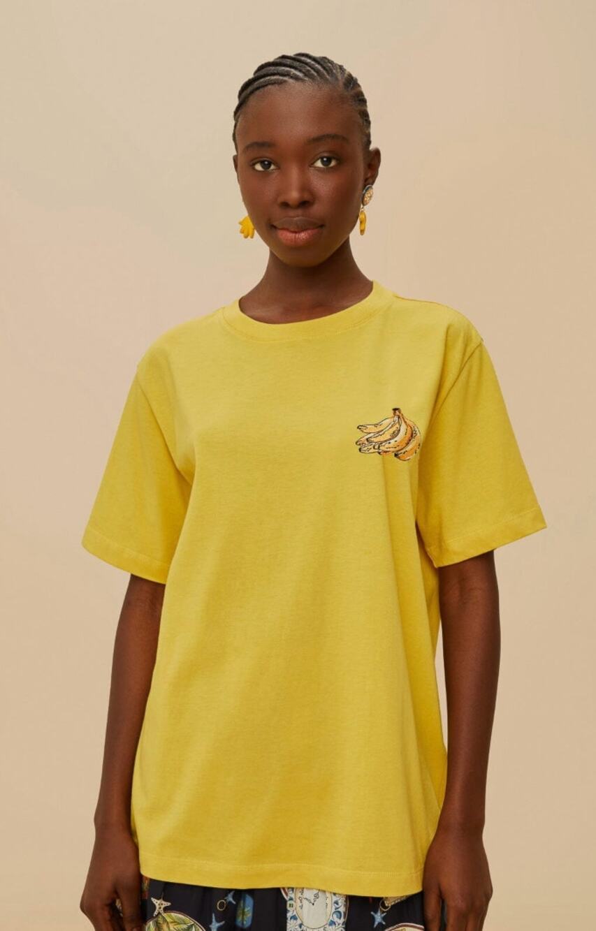 Farm Rio Shirt Small Yellow Going Bananas Graphic T Shirt Tee Summer Casual Fun